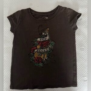 Lucky Brand Red and Brown Short Sleeve Tee with Graphic Design